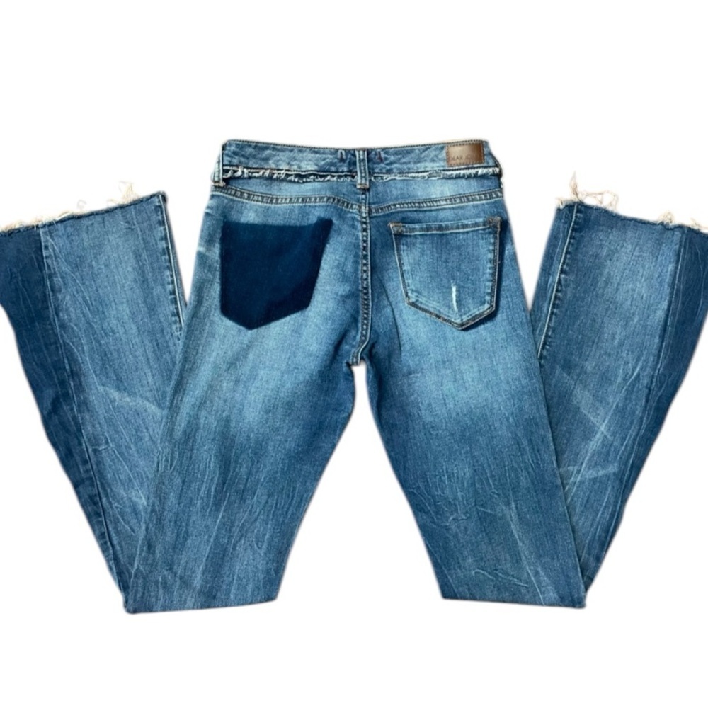 Dear John Blue Distressed Cutoff Hem Patch Pocket Jeans